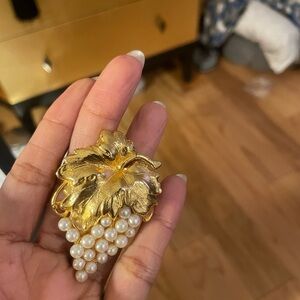 Gold Leaf and Pearl Brooch